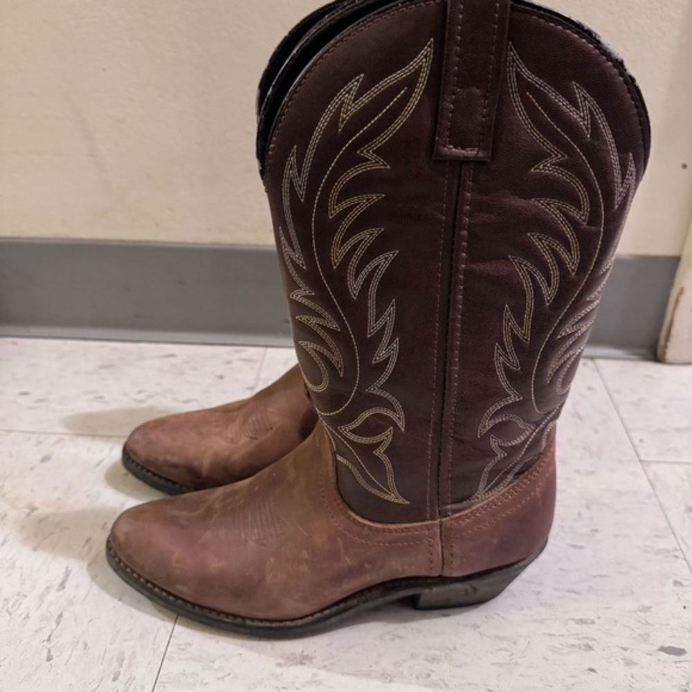 Laredo Lea Vamp Fox Brown Leather Western Brown Cowgirl Boots Size 6.5
